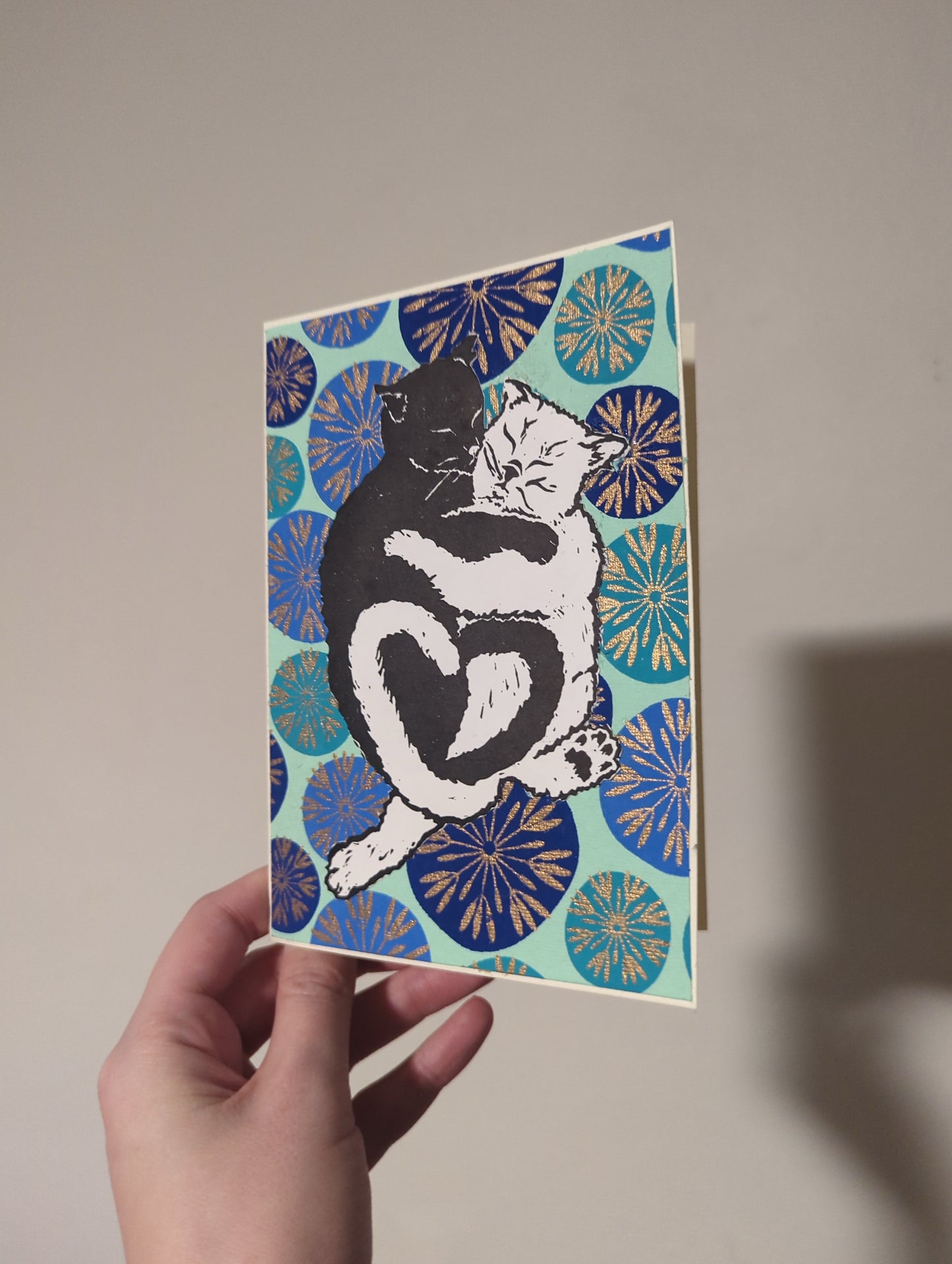 Napping Kitties Hand Printed Card - Blank Inside