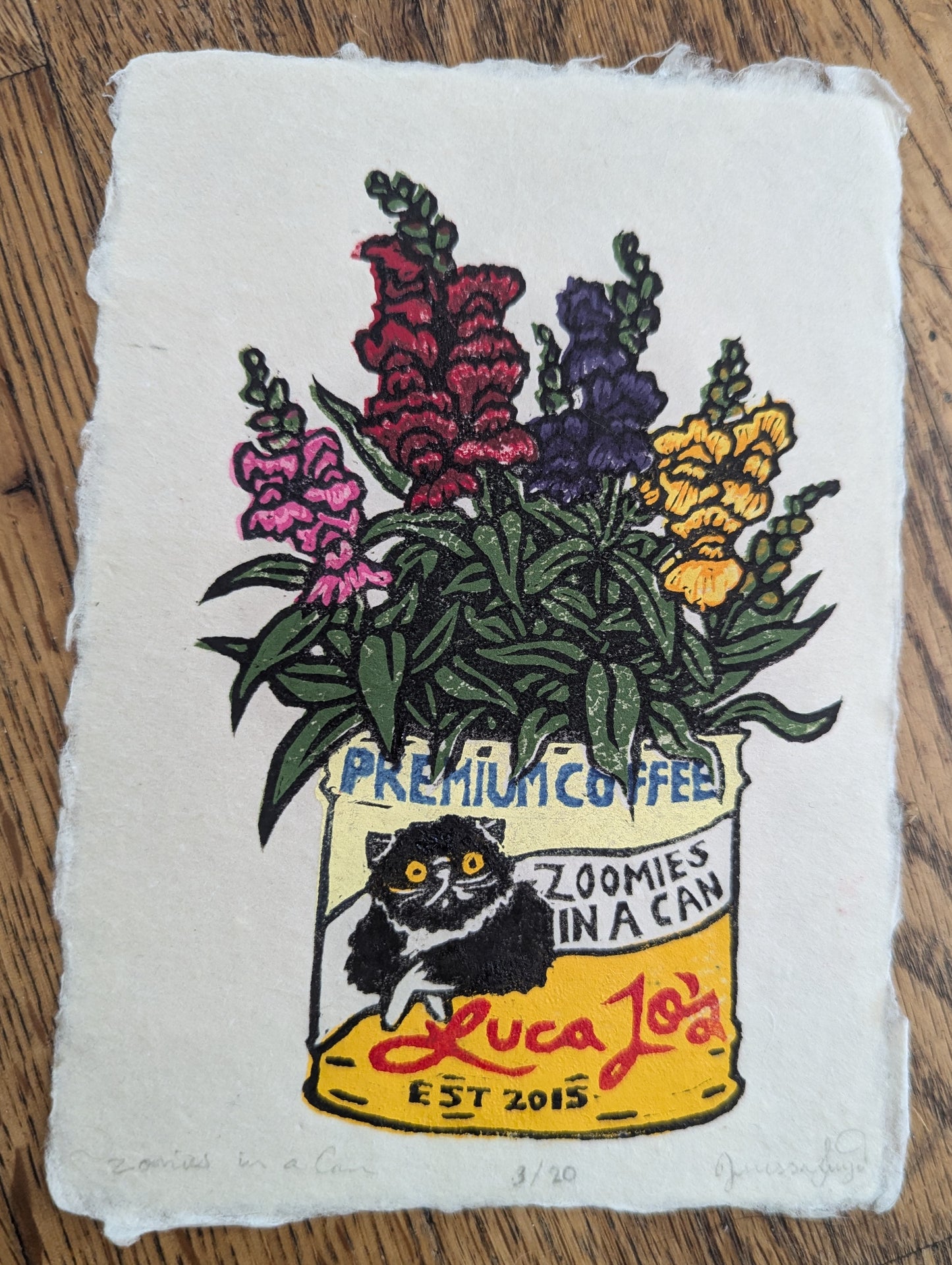 Snap Dragon - Zoomies in a Can - Original Limited Edition Relief Print