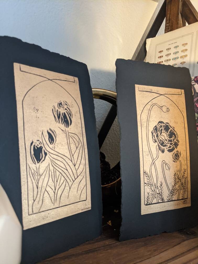 Poppy - Art Nouveau Hand Printed Relief Print