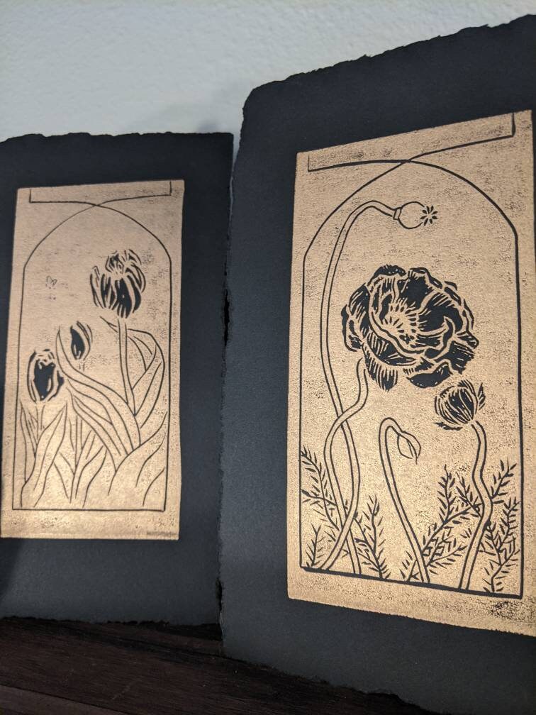 Poppy - Art Nouveau Hand Printed Relief Print
