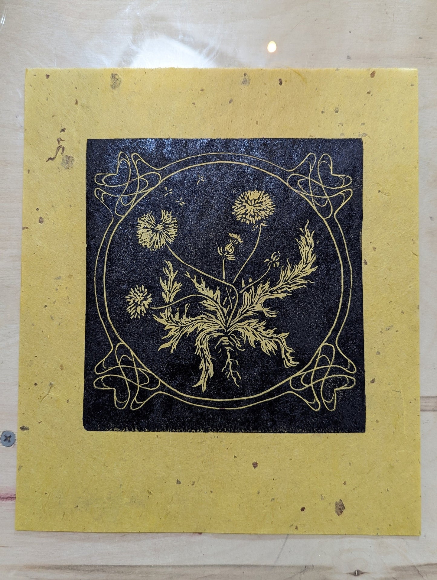 Dandelion - Art Nouveau style Relief print on textured Paper