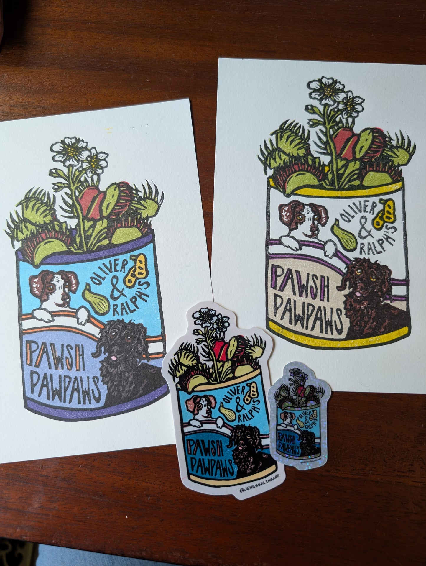 Oliver and Ralph's PawPaws - Relief Print, coloring Pages, Note Cards, and Stickers
