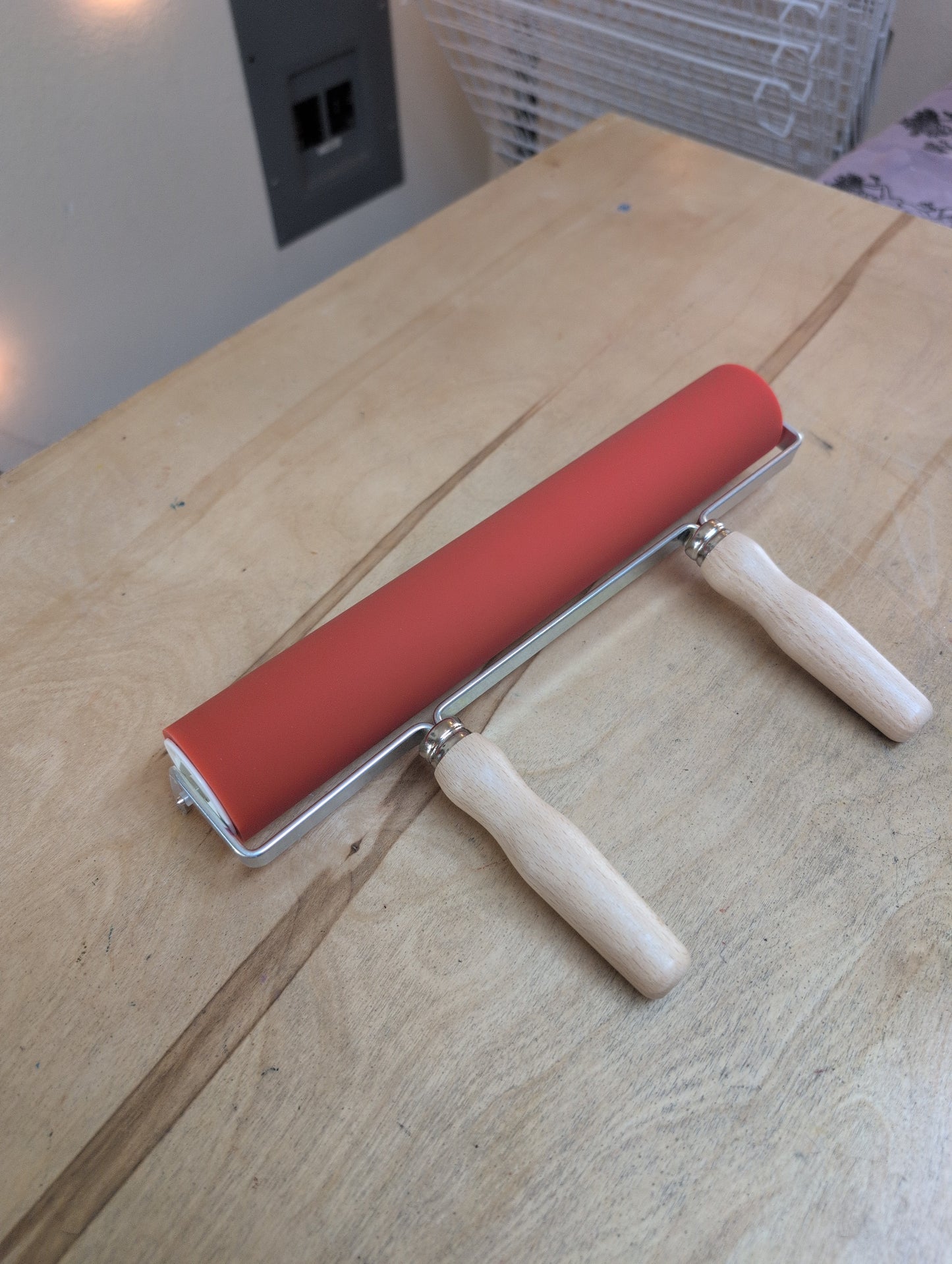 12" Brayer with Double Wooden Handles