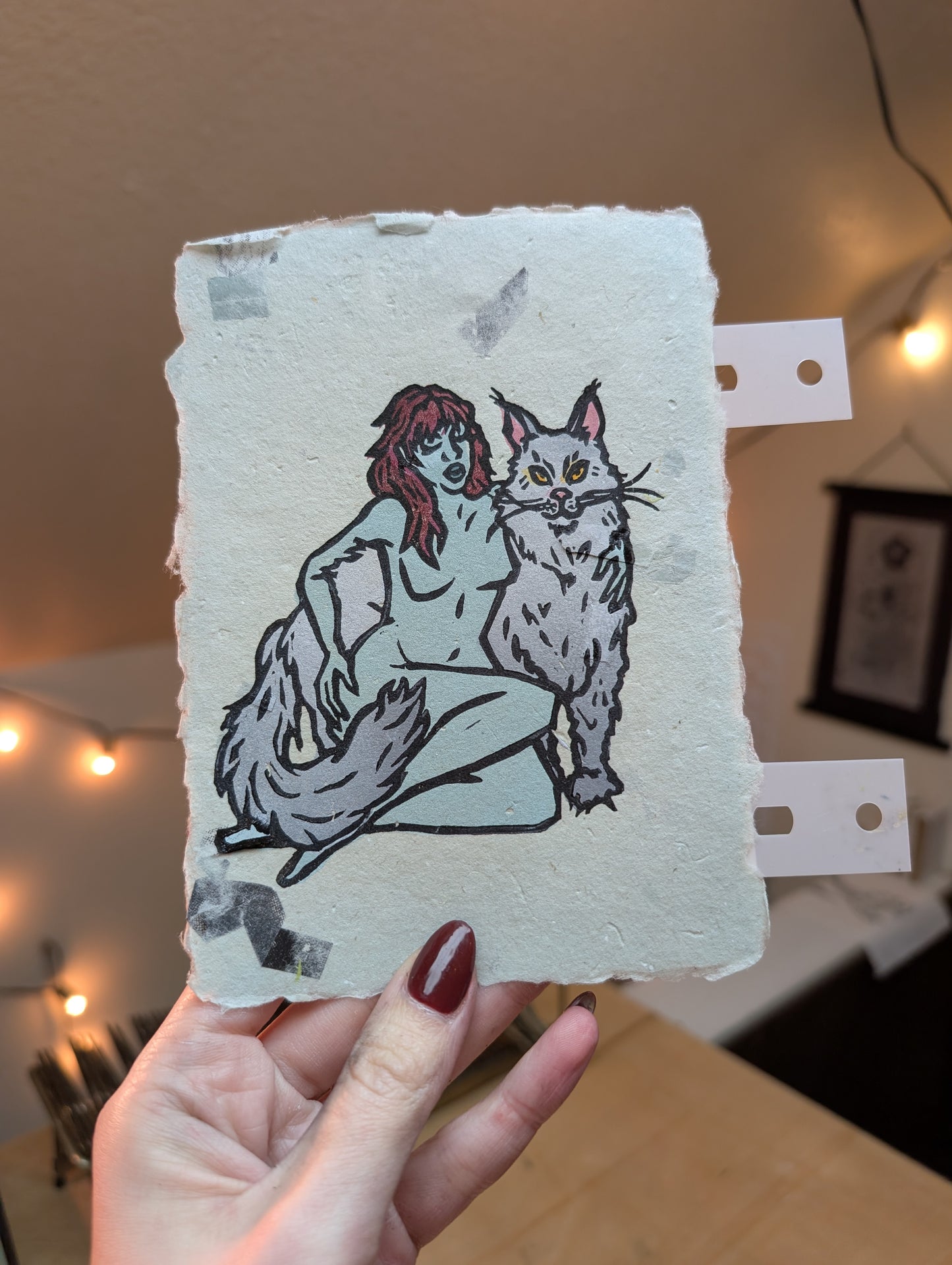 Gryla and Yule Cat - Original Limited Edition Relief Print