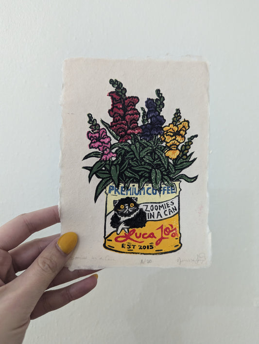 Snap Dragon - Zoomies in a Can - Original Limited Edition Relief Print