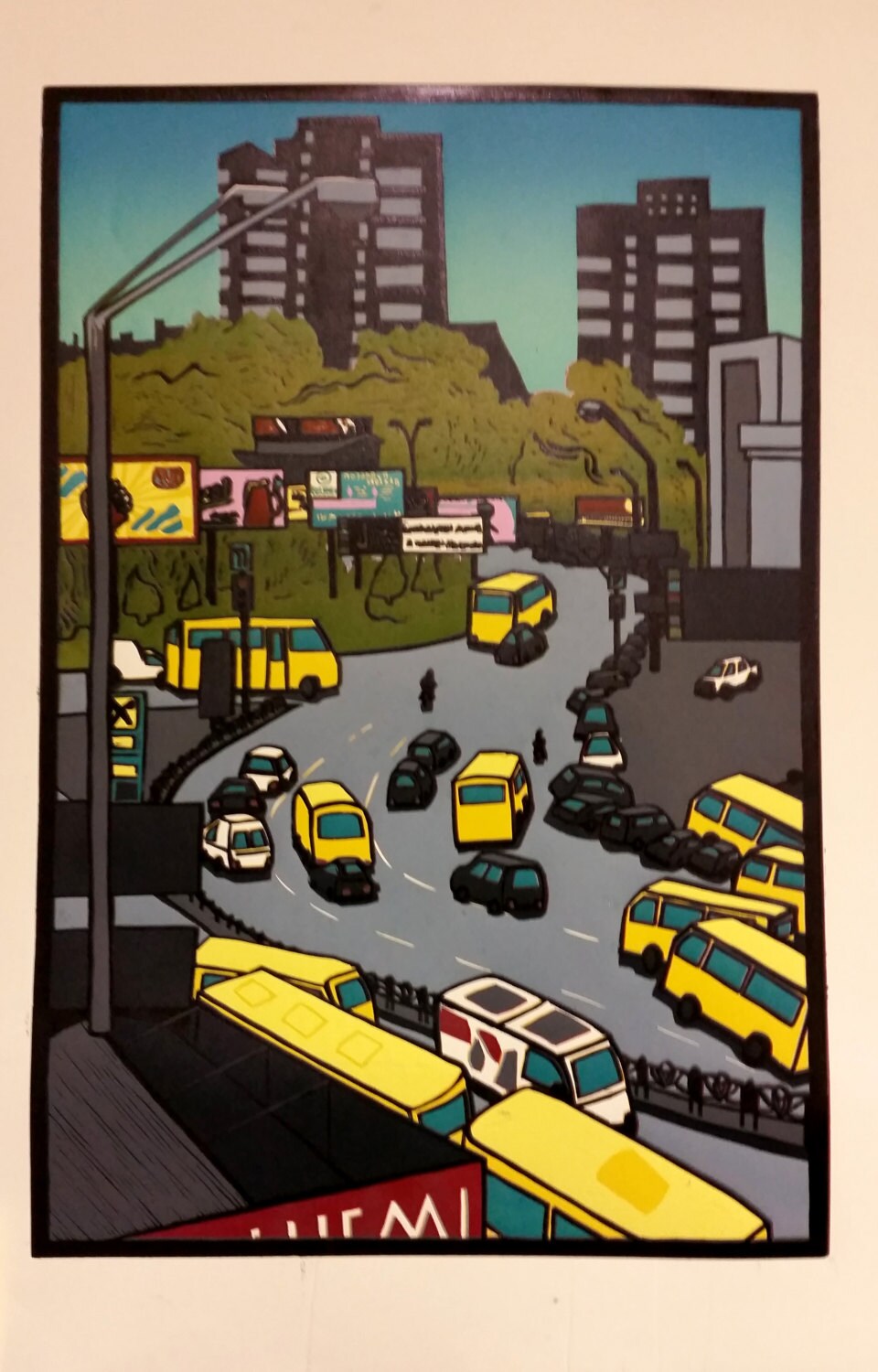 Round About - Scene from a Ukrainian Overpass - limited edition Reductive Relief Print