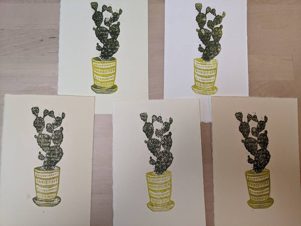 Bunny Ear Cactus -Hand-printed Relief Print