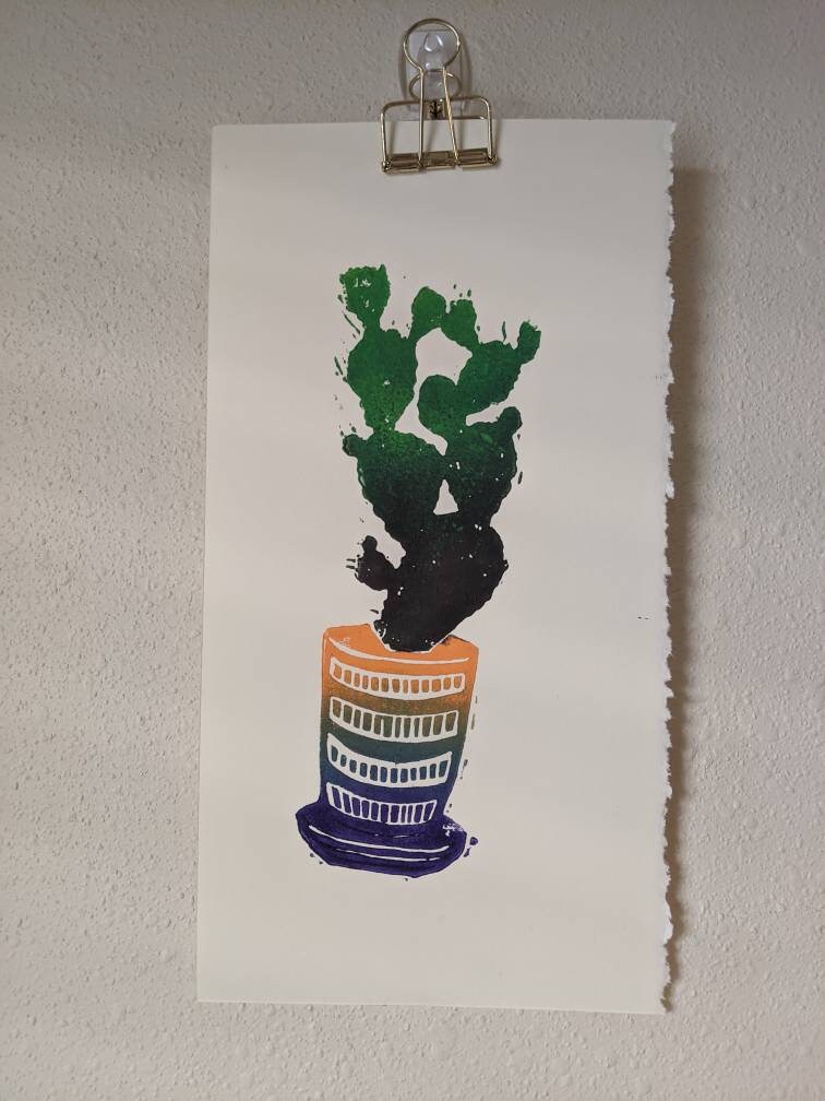 Bunny Ear Cactus -Hand-printed Relief Print