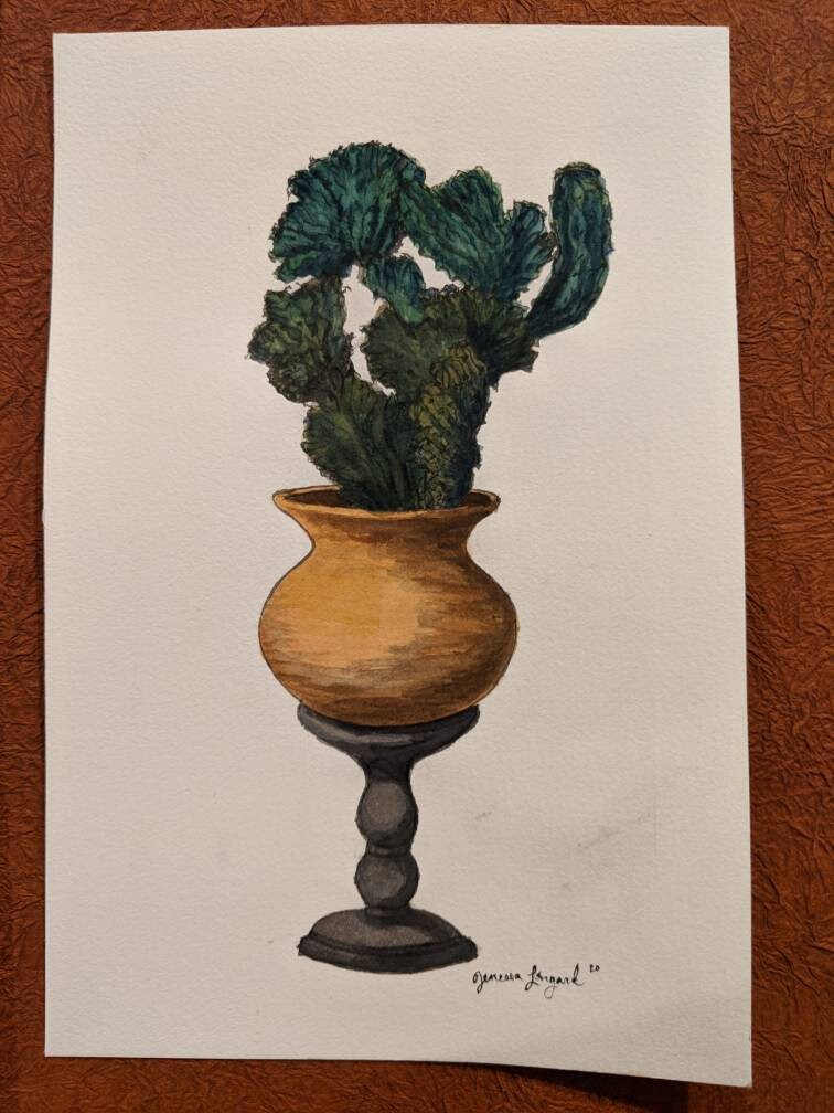 Crested Blue Cactus - Watercolor Painting