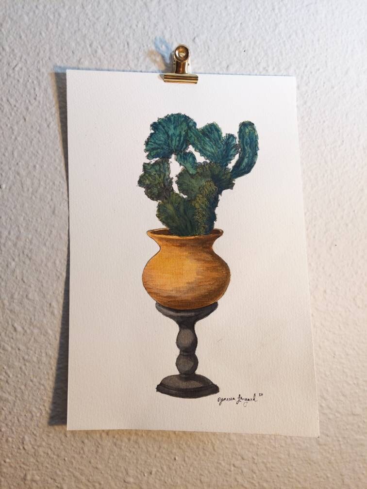 Crested Blue Cactus - Watercolor Painting