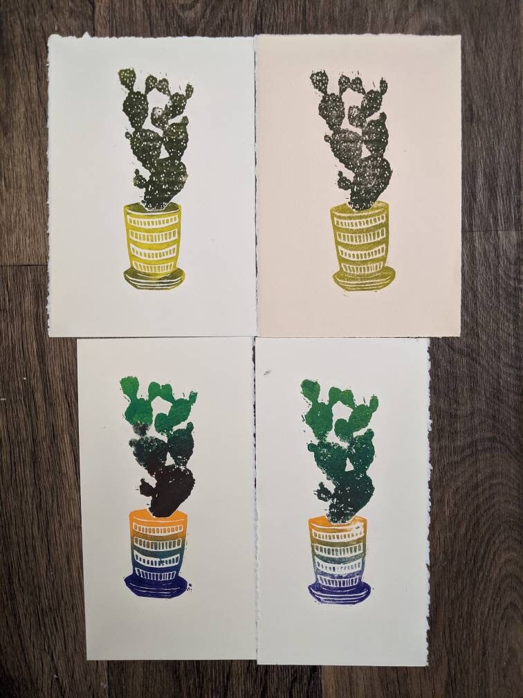 Bunny Ear Cactus -Hand-printed Relief Print