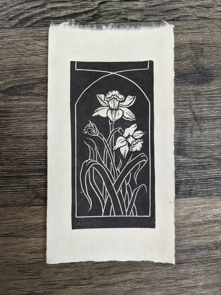 Spring Trio - Art Nouveau Style Hand Printed Relief Print