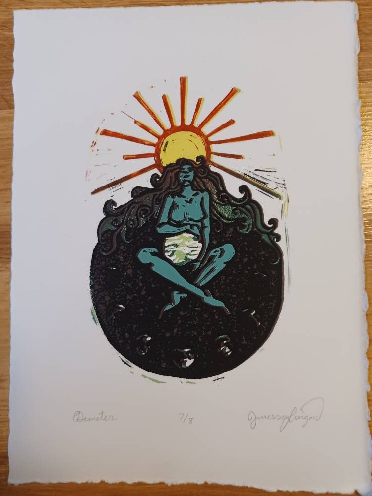 Demeter - Mother Earth Reductive Relief Print - Full Version