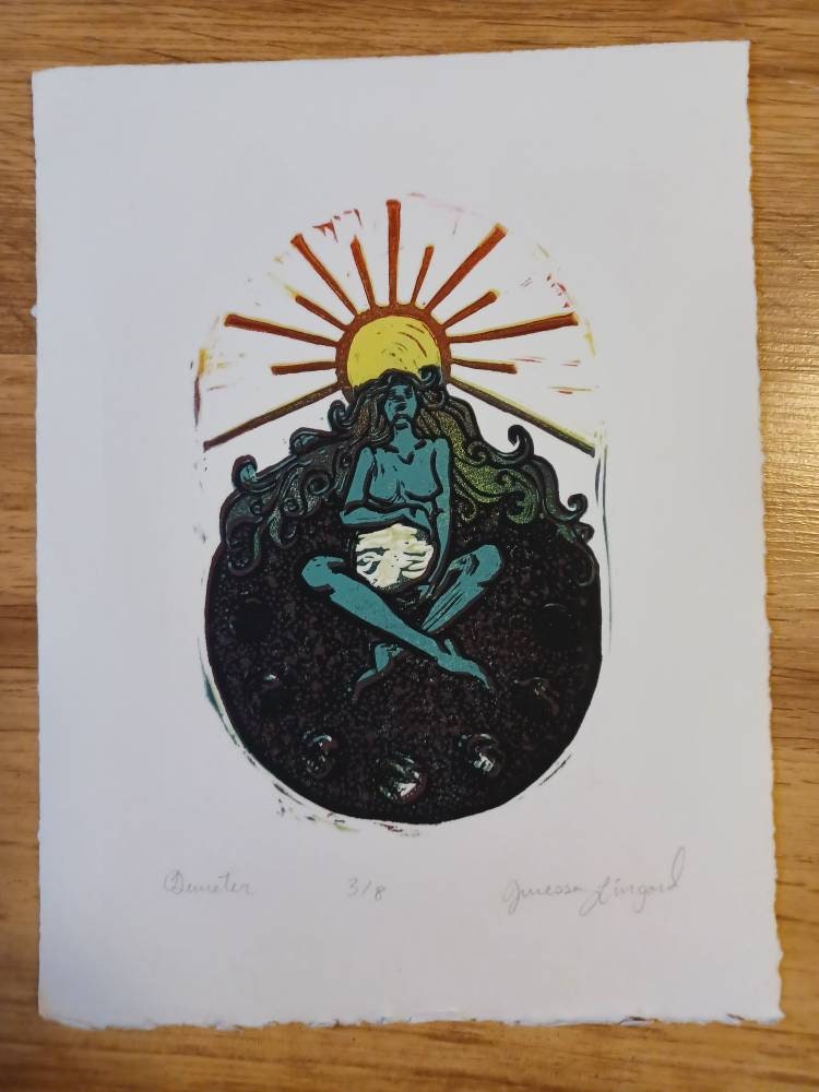 Demeter - Mother Earth Reductive Relief Print - Full Version