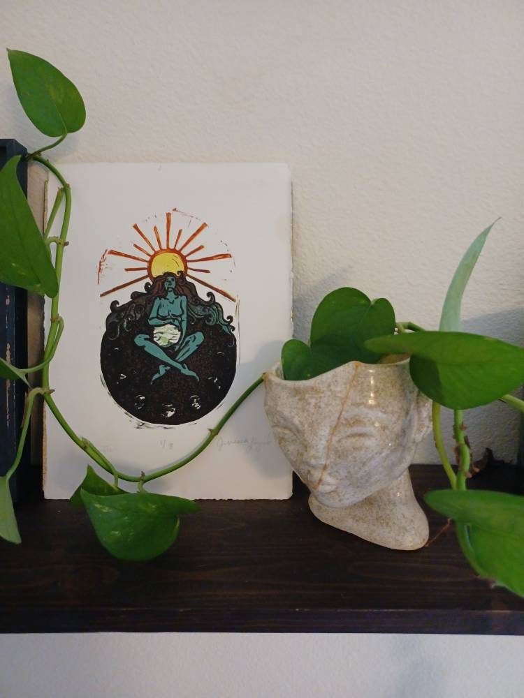 Demeter - Mother Earth Reductive Relief Print - Full Version