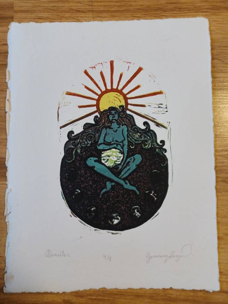 Demeter - Mother Earth Reductive Relief Print - Full Version