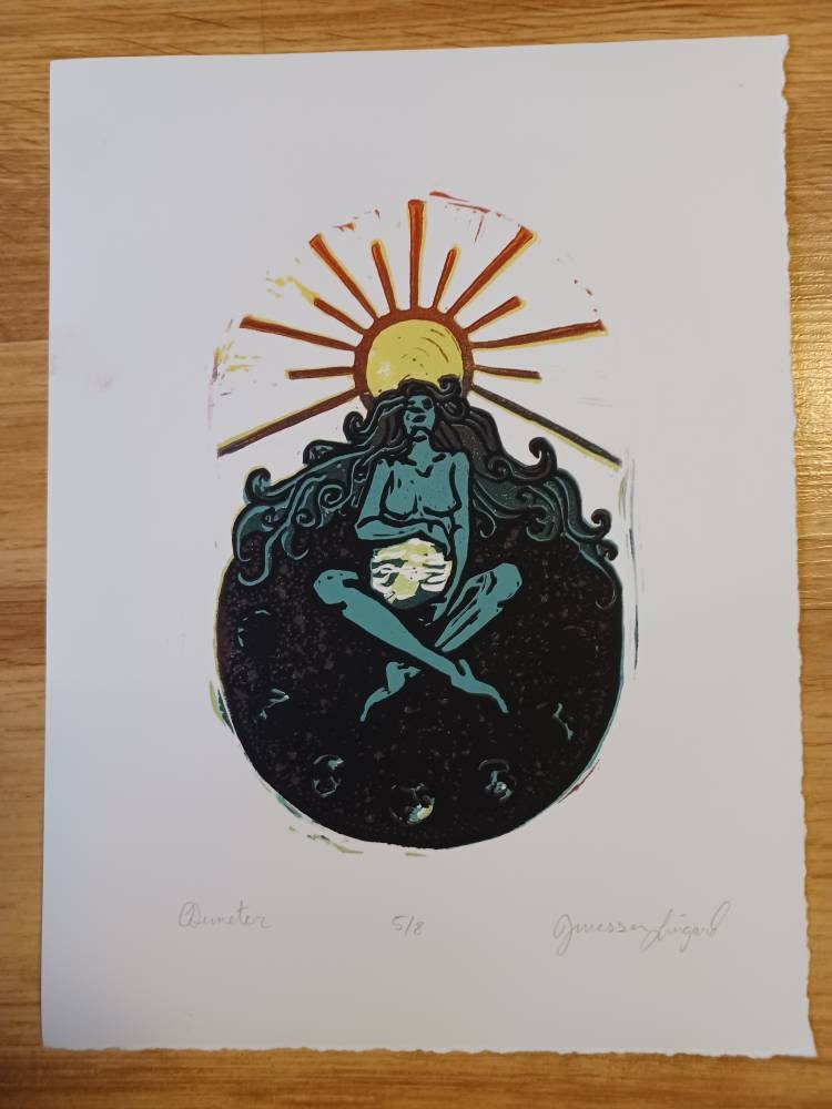 Demeter - Mother Earth Reductive Relief Print - Full Version