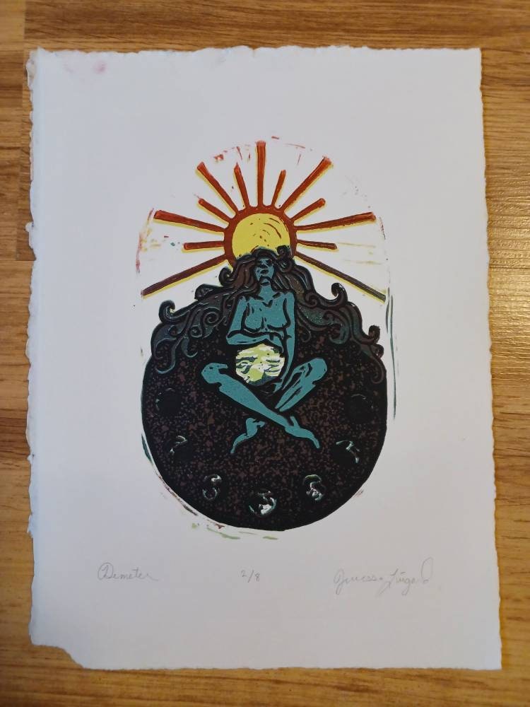 Demeter - Mother Earth Reductive Relief Print - Full Version