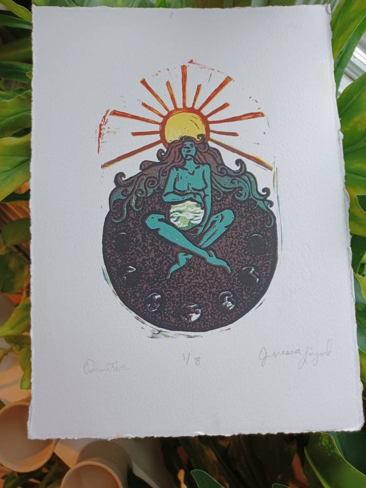 Demeter - Mother Earth Reductive Relief Print - Full Version