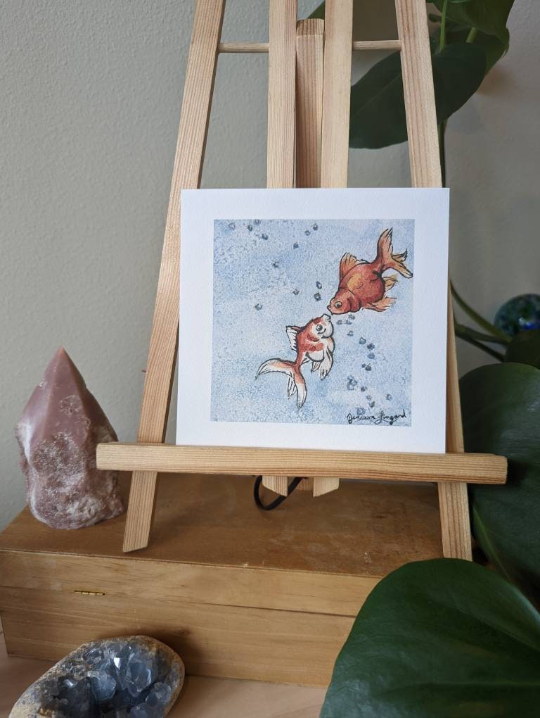 Fishie Kisses - Watercolor Giclee Print on Heavy Weight Textured Paper