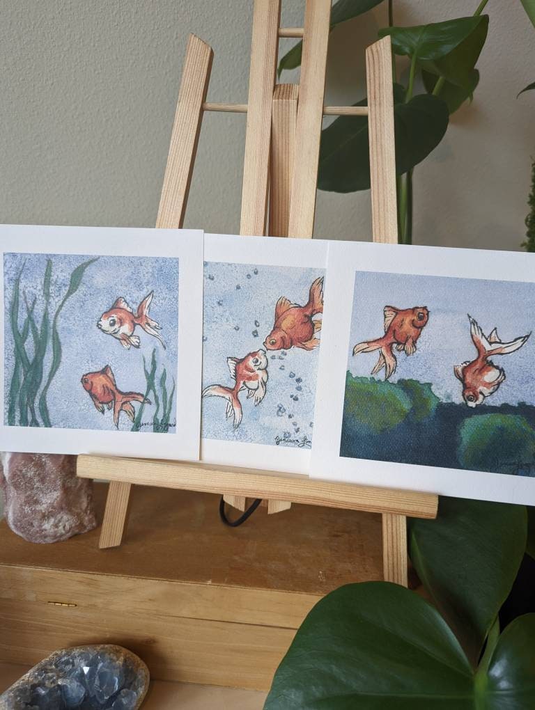 Fishie Kisses - Watercolor Giclee Print on Heavy Weight Textured Paper