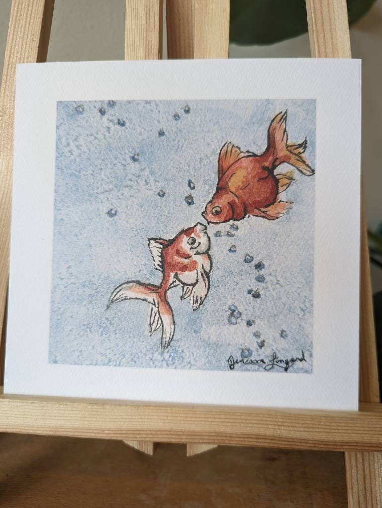 Fishie Kisses - Watercolor Giclee Print on Heavy Weight Textured Paper