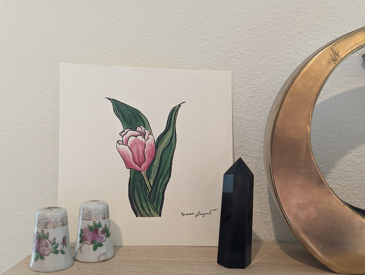 Pink Tulip Study original Watercolor