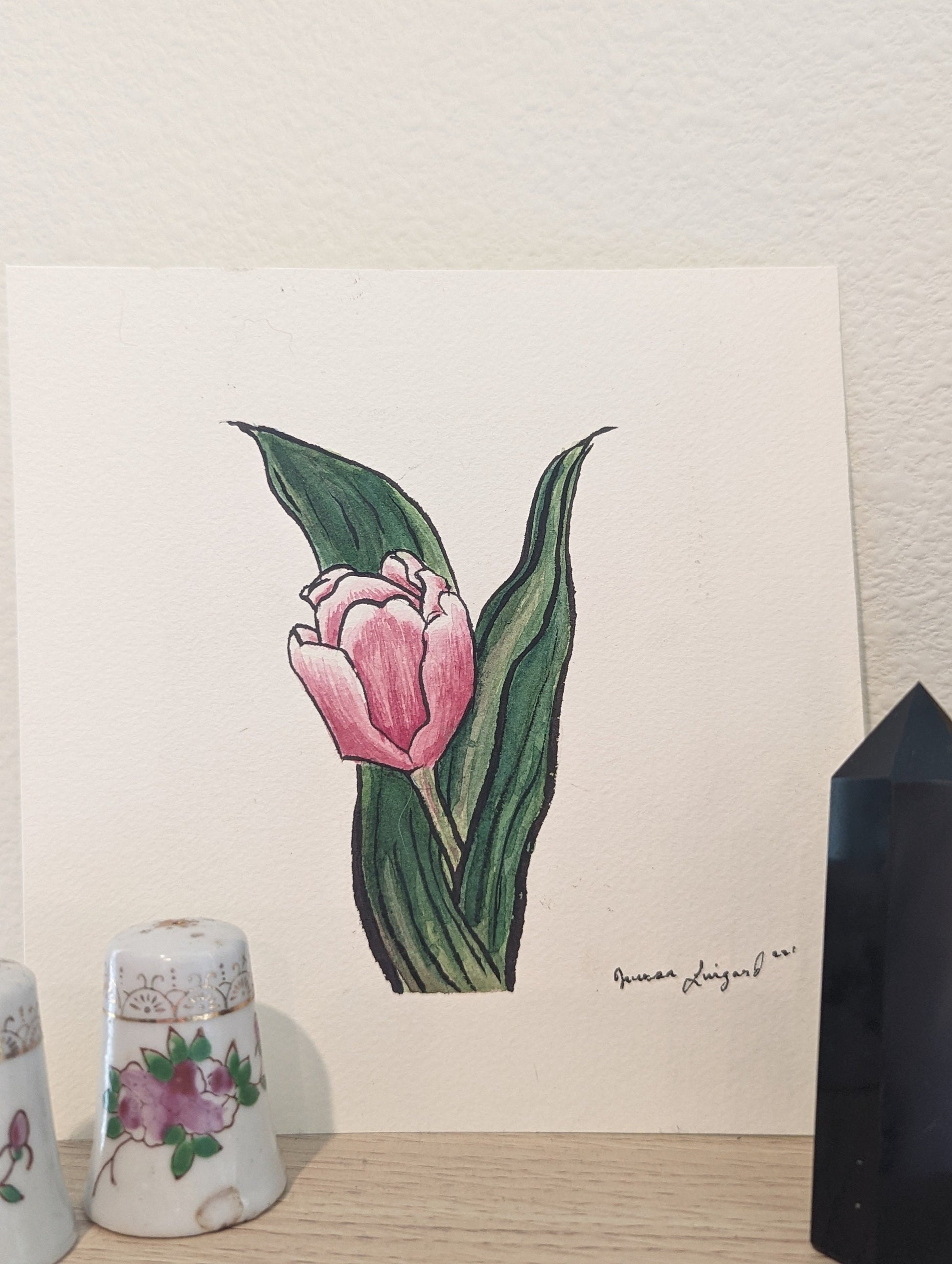 Pink Tulip Study original Watercolor