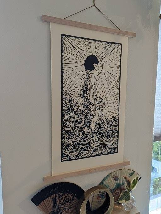 Camille - Hand Printed Moon Goddess Relief Print