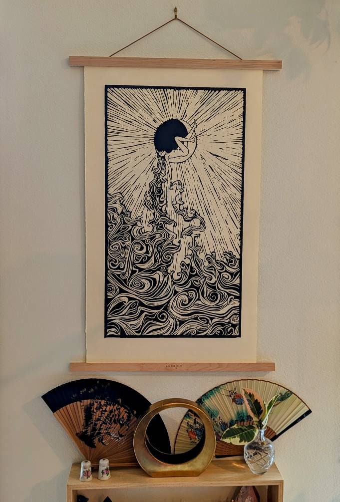 Camille - Hand Printed Moon Goddess Relief Print