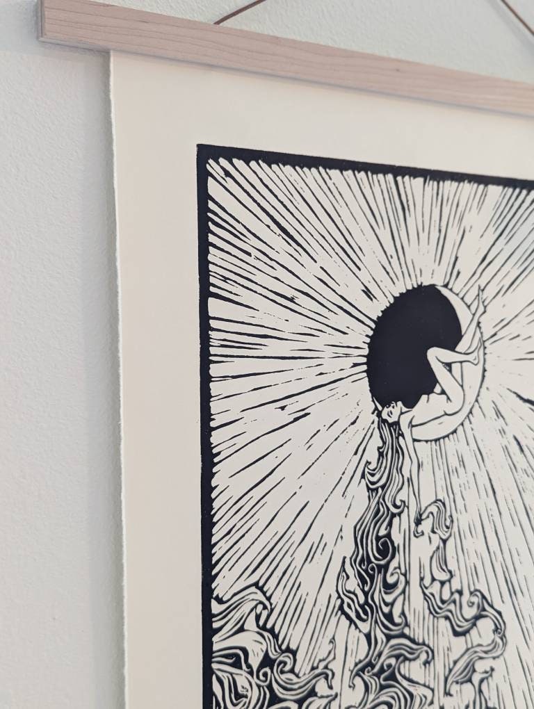 Camille - Hand Printed Moon Goddess Relief Print