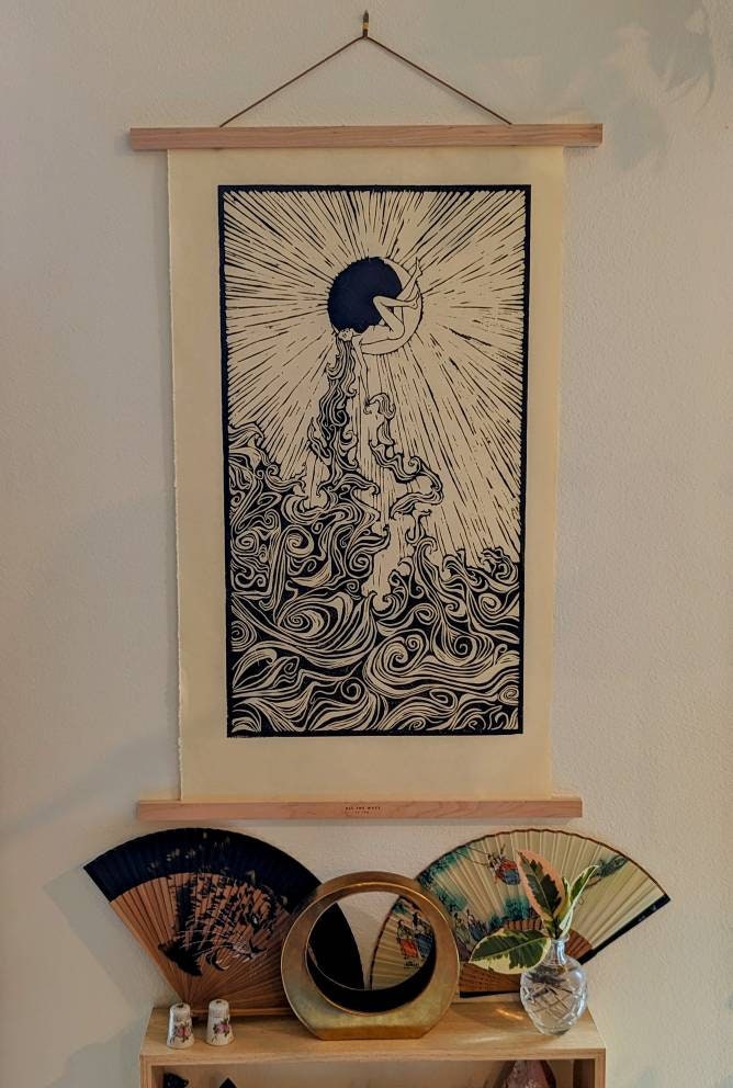 Camille - Hand Printed Moon Goddess Relief Print