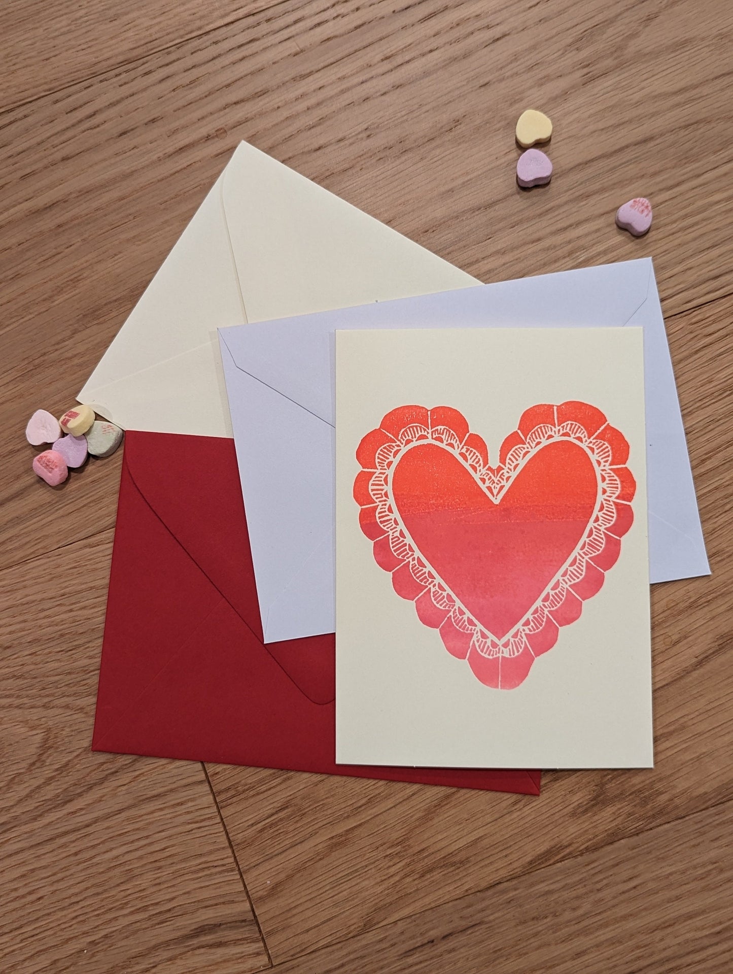 Valentine's Holiday Cards - Hand-printed Relief carving themed cards