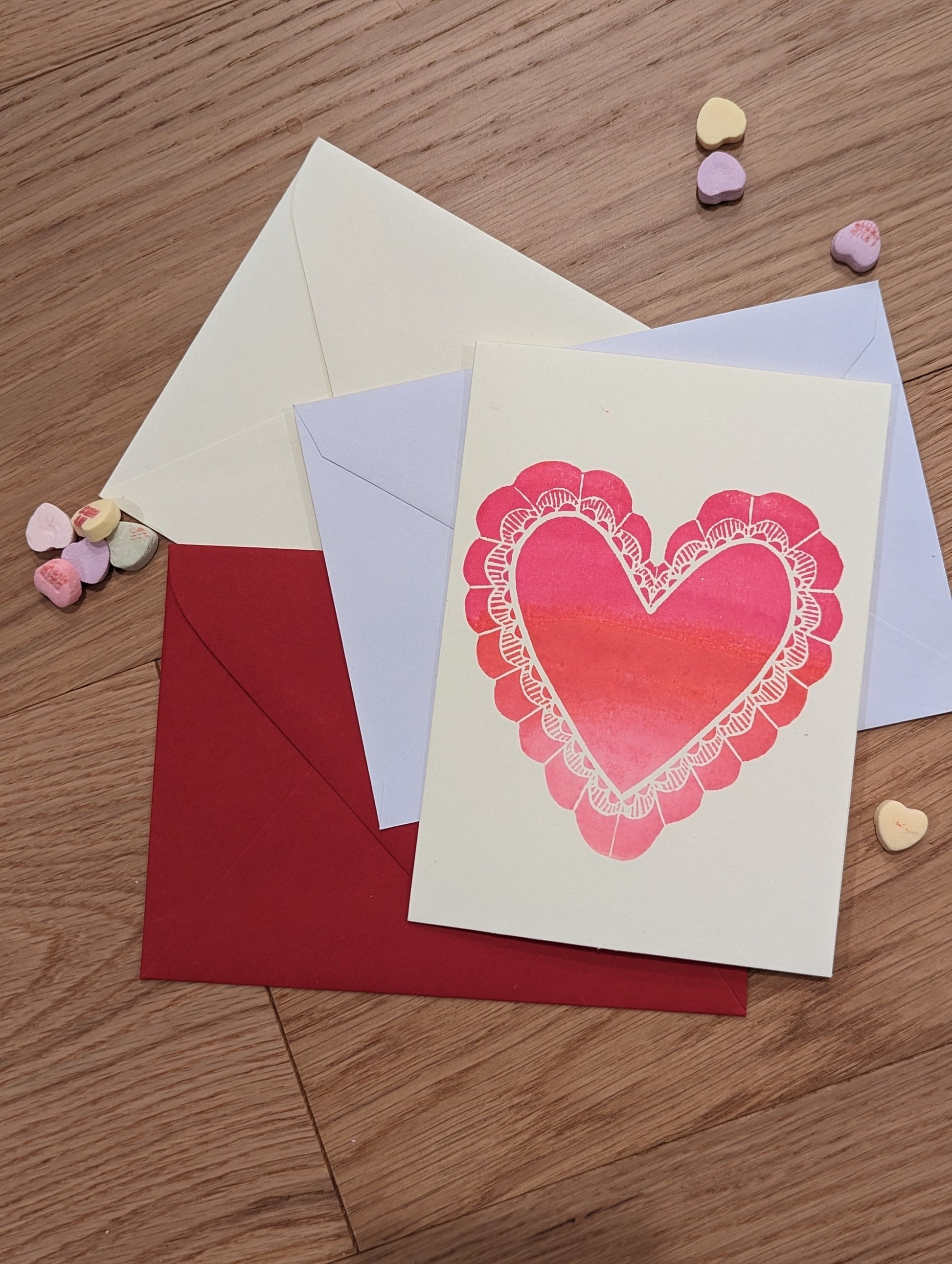 Valentine's Holiday Cards - Hand-printed Relief carving themed cards