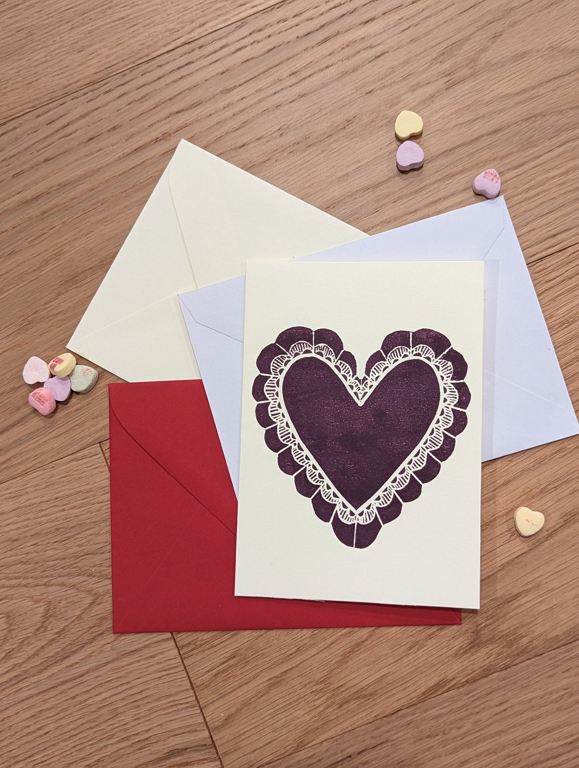 Valentine's Holiday Cards - Hand-printed Relief carving themed cards