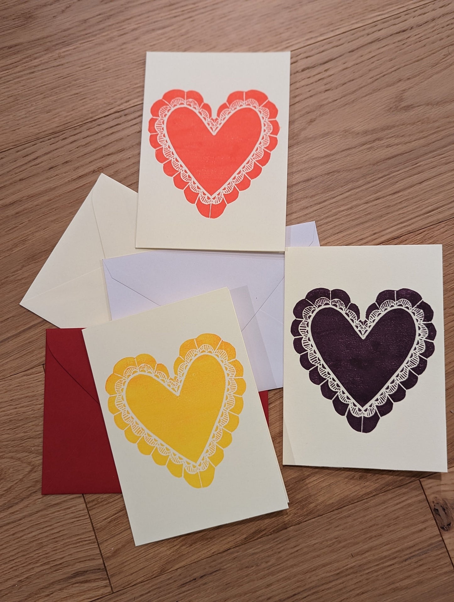 Valentine's Holiday Cards - Hand-printed Relief carving themed cards