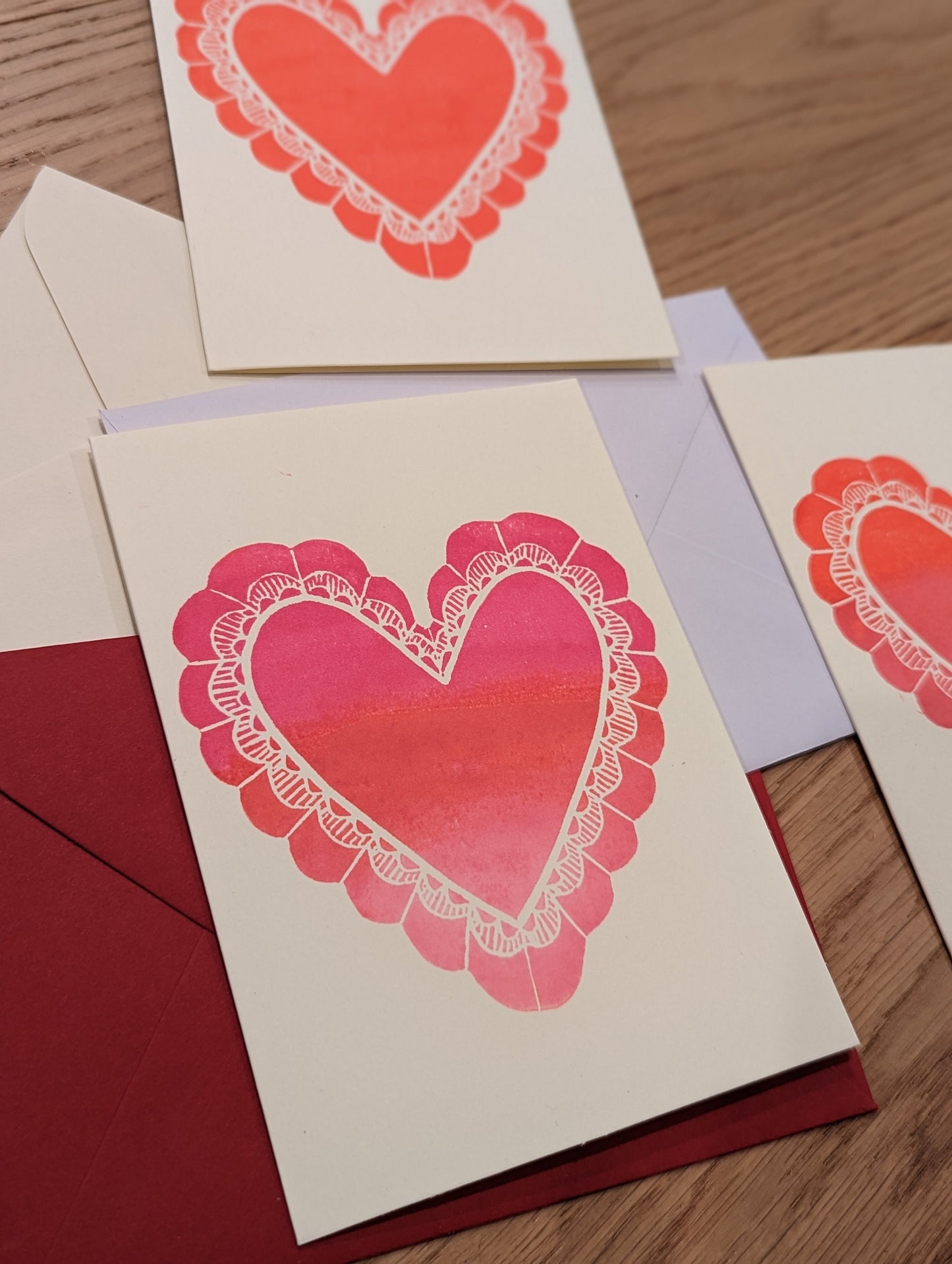 Valentine's Holiday Cards - Hand-printed Relief carving themed cards