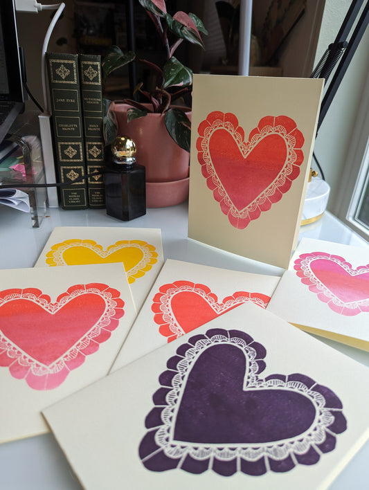 Valentine's Holiday Cards - Hand-printed Relief carving themed cards