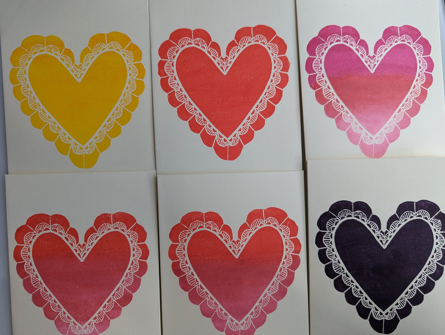 Valentine's Holiday Cards - Hand-printed Relief carving themed cards