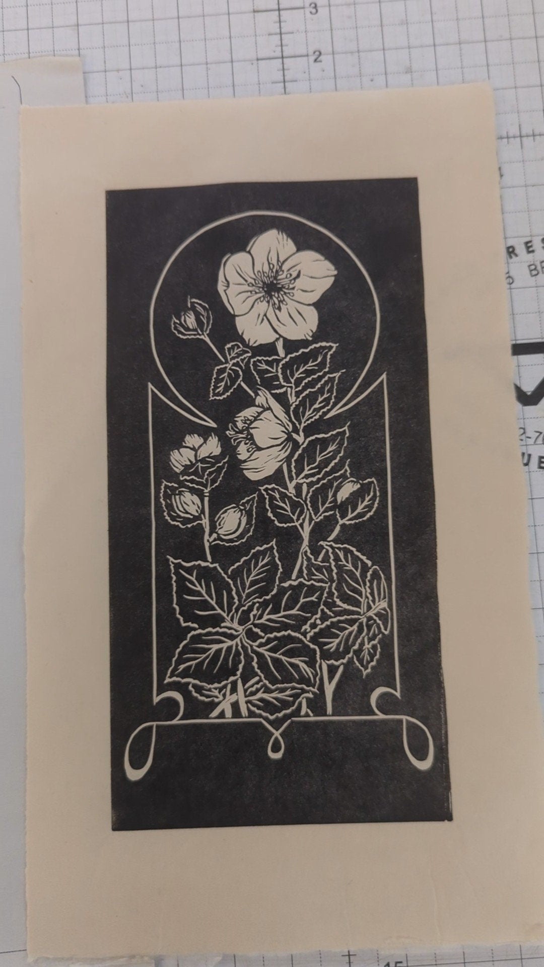 Hellebore - Pacific North West Art Nouveau Style Hand Printed Relief Print