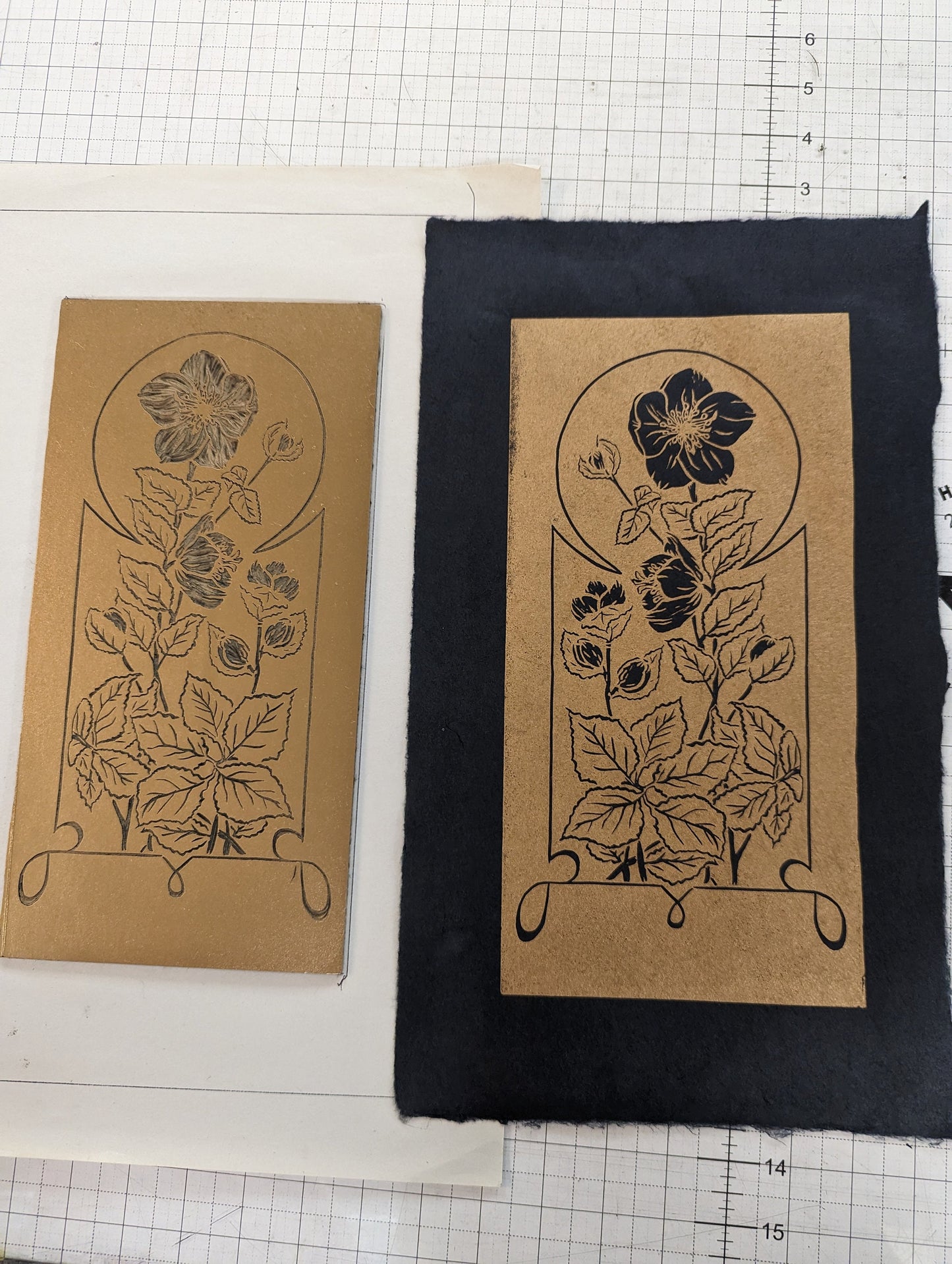 Hellebore - Pacific North West Art Nouveau Style Hand Printed Relief Print