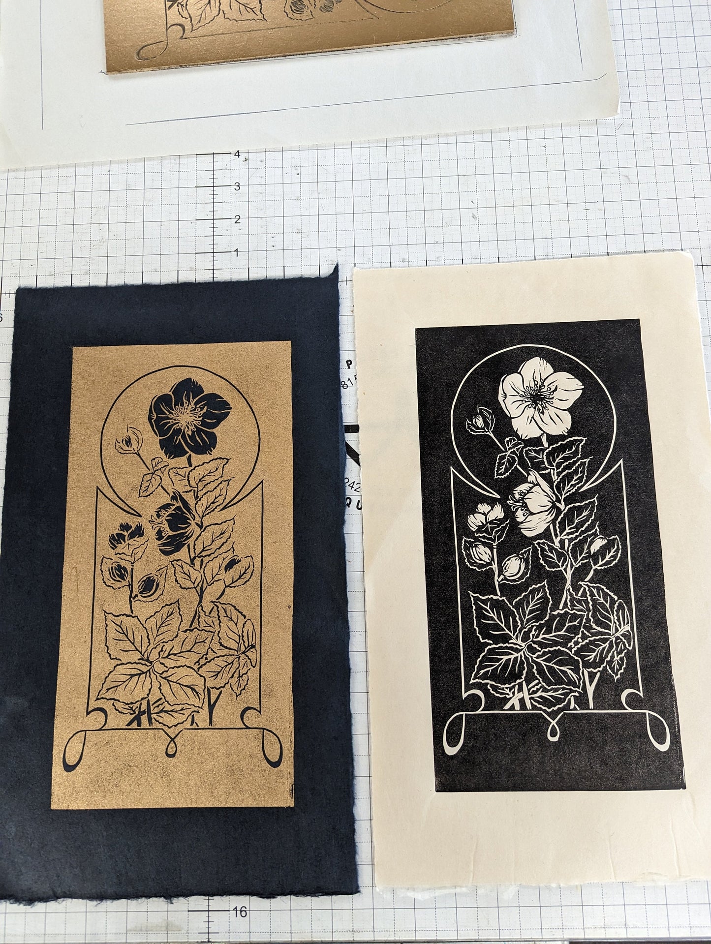 Hellebore - Pacific North West Art Nouveau Style Hand Printed Relief Print