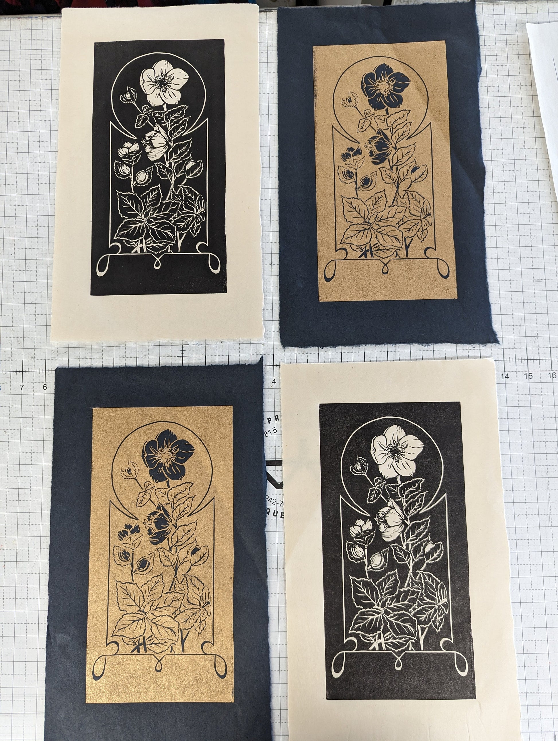 Hellebore - Pacific North West Art Nouveau Style Hand Printed Relief Print