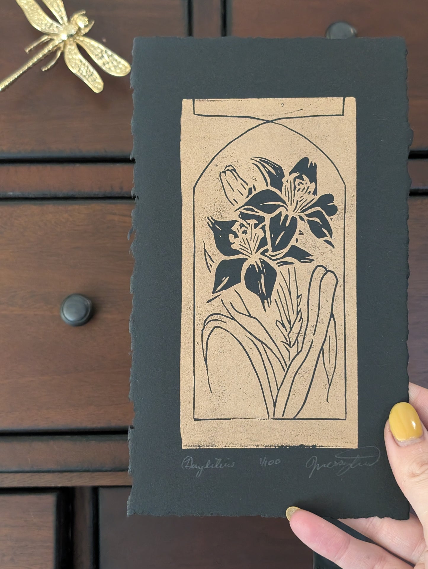 Daylily - Art Nouveau Hand Printed Relief Print