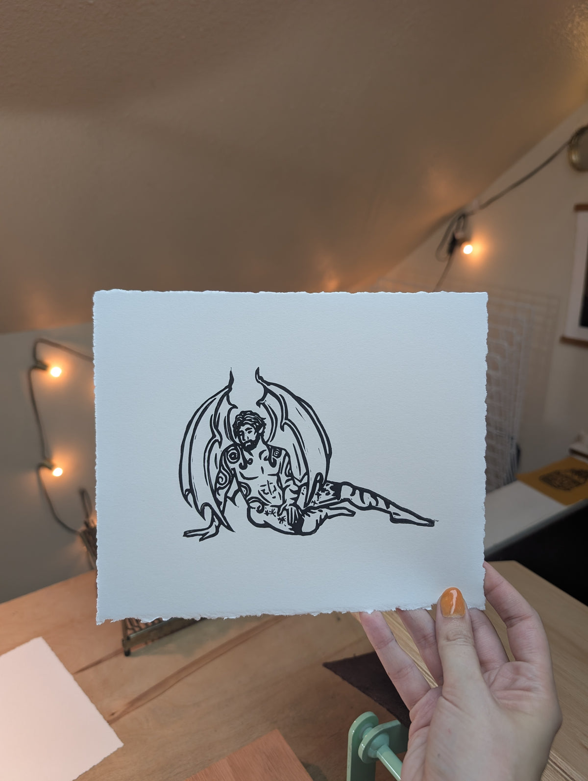 Pensive Shadows Coloring Page (Tattooed Winged Zmeu / Male)