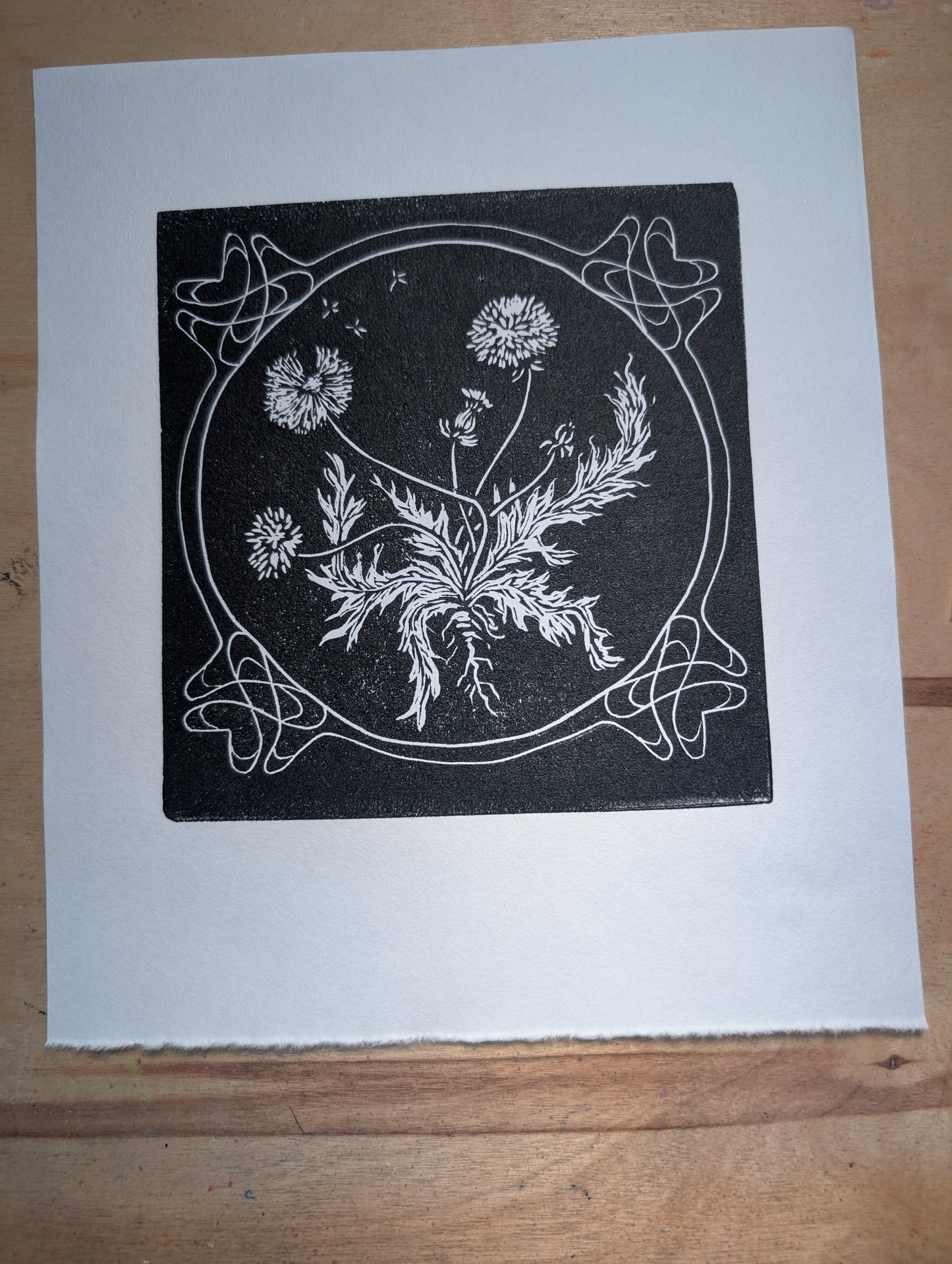 Dandelion - Art Nouveau style Relief print on textured Paper
