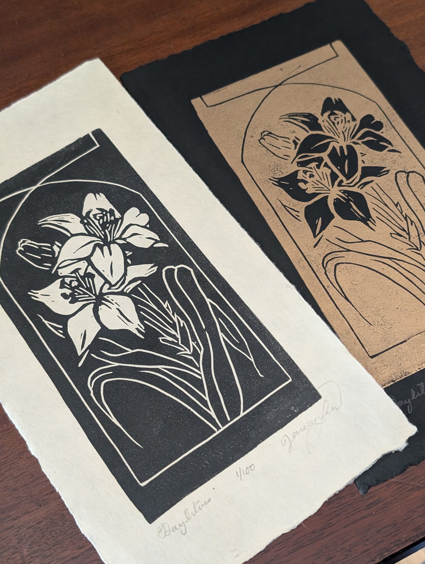 Daylily - Art Nouveau Hand Printed Relief Print