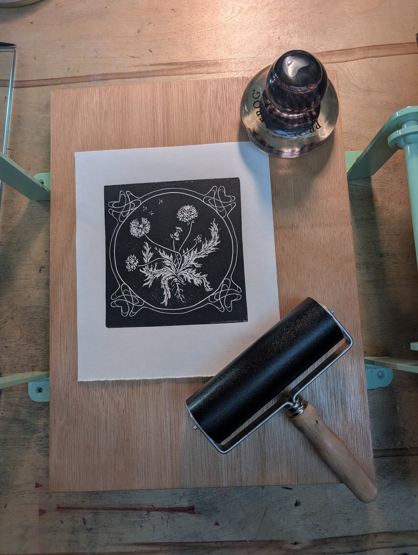 Dandelion - Art Nouveau style Relief print on textured Paper