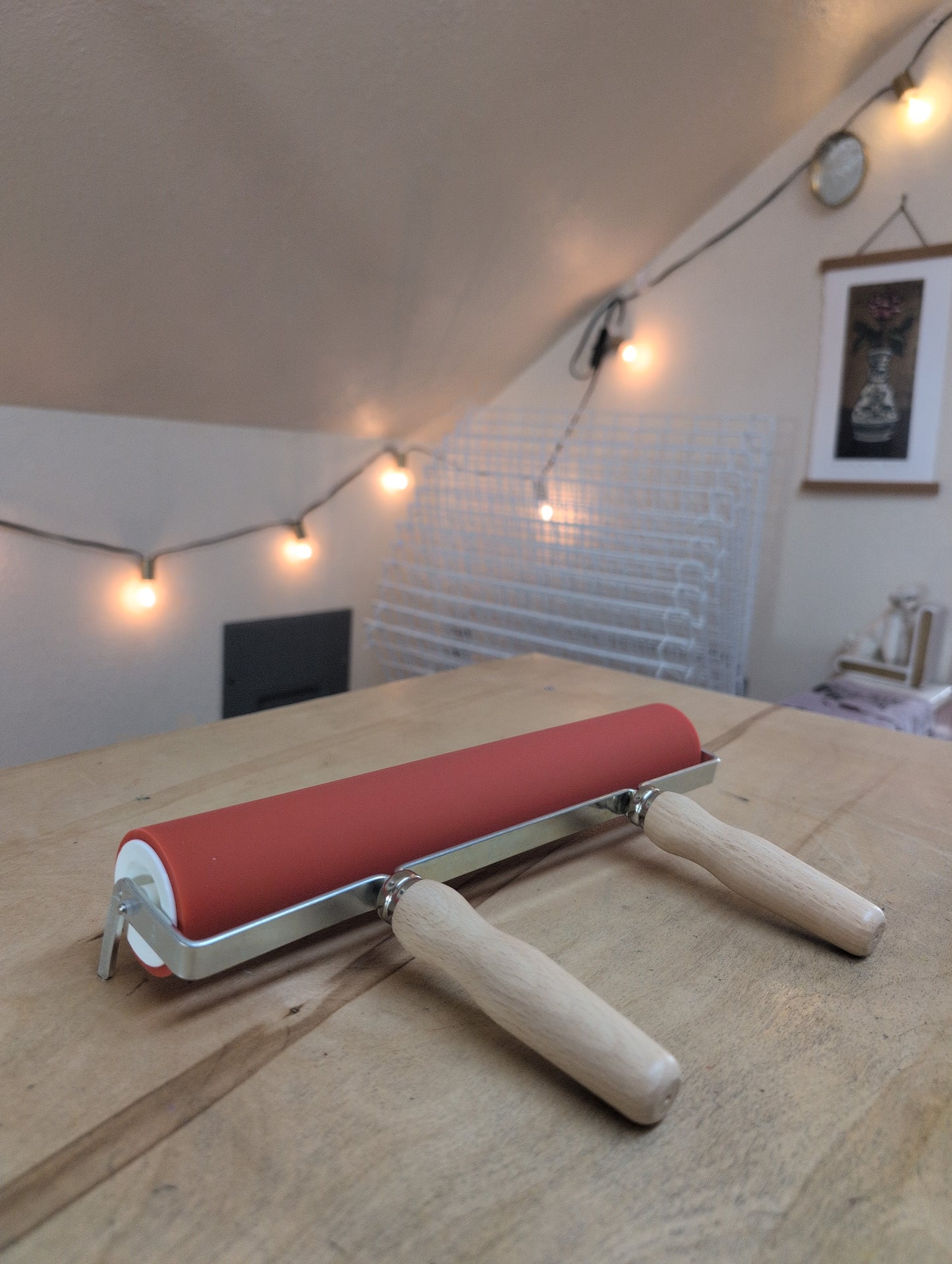 12" Brayer with Double Wooden Handles