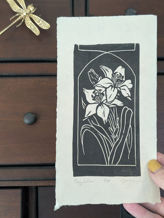 Daylily - Art Nouveau Hand Printed Relief Print